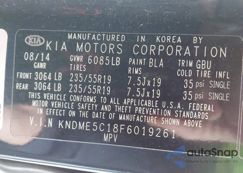 2015 Kia Sedona Sx Luxury из США, поврежденный, VIN KNDME5C18F6019261